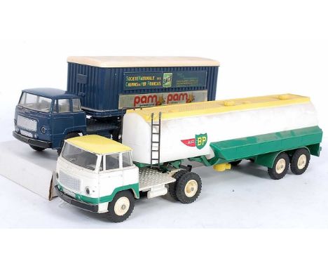 A French Dinky Toys Unic articulated lorry group, two examples to include a No. 803 SNCF Pam Pam articulated tractor unit and