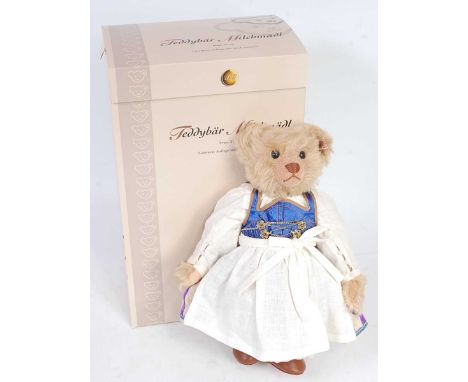 A Steiff Wedding Party series Milkmaid teddy bear, white tag to ear, number 038099 limited edition No. 37/500 released, dress