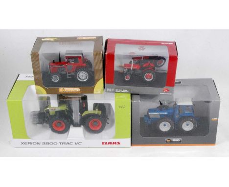 A Universal Hobbies 1/32 scale boxed diecast tractor group to include a model No. UH2835 Massey Ferguson 590 tractor, a UH 27