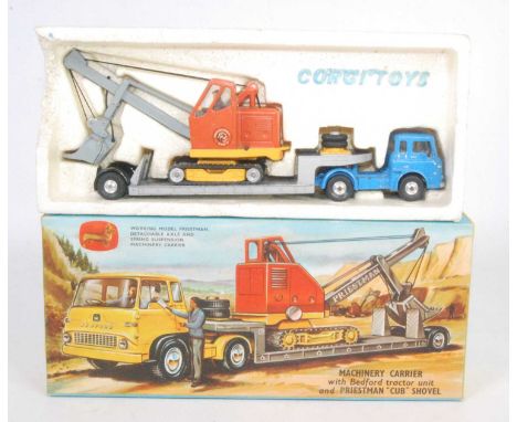 A Corgi Toys gift set No. 27 Priestman cub shovel with Bedford tractor unit and low loader trailer, comprising of blue cab an
