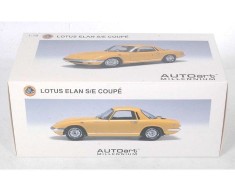 An Autoart Millennium Edition Model No. 75352 1/18 scale model of a Lotus Elan Coupe S/E S3 saloon finished in yellow, housed