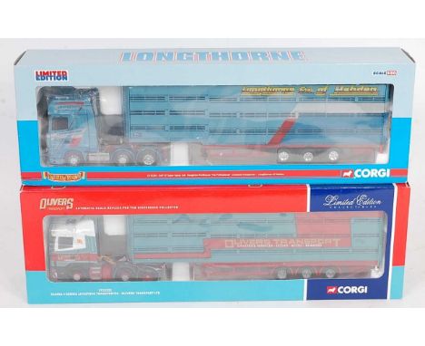 A Corgi Hauliers of Renown 1/50 scale live stock transporter and tractor unit diecast group, two examples to include Ref. Nos