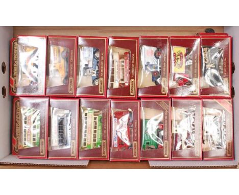 28 various red and gold window box Matchbox Models of Yesteryear diecasts to include a Joseph Lucas 1919 Walker electric van,