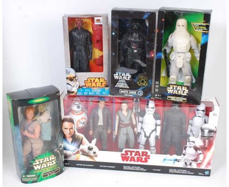 Five various boxed Star Wars Hasbro release and Kenner, large scale action figures to include a Star Wars Disney Hasbro five 