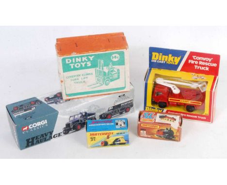 A collection of various boxed and vintage modern release diecast to include a Dinky Toys 14C Coventry Climax forklift, a No. 