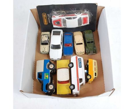 Ten various carded and loose Britains and Dinky Toy diecasts to include a Dinky Toys Jaguar race car, a Dinky Toys Chevrolet 