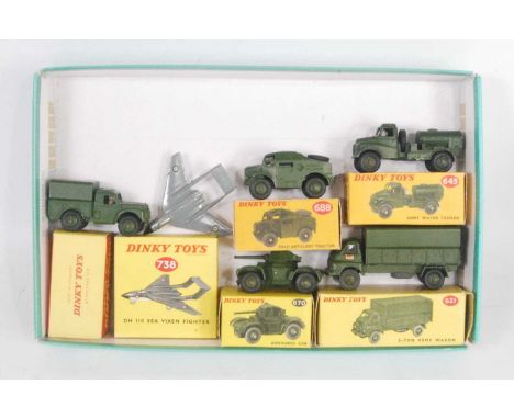 Six various boxed Dinky Toy military diecasts, all housed in the original boxes to include a No. 621 3-ton Army wagon, a No. 