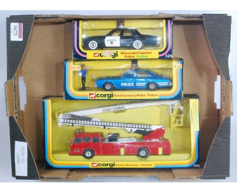 Three various boxed Corgi Toy Emergency Services diecast vehicles to include a  No. 326 Chevrolet Caprice Police Car, a No. 4