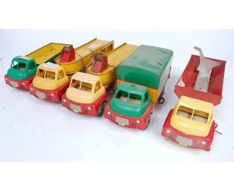 A collection of Welso Toys and Brimtoy tinplate and clockwork commercial vehicles to include a Welso Toys Sand &amp; Gravel C