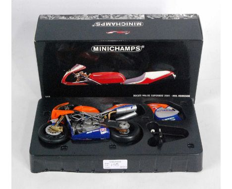 A Minichamps model No. 122011200 1/12 scale model of a Ducati 996 RS Superbike 2001 as ridden by Neil Hodgson, housed in the 