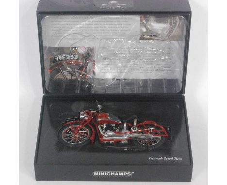 A Minichamps model No. 122 133700 Classic Bike Series No. 59 1/12 scale of a Triumph 70 Speed Twin 1939 motorbike housed in t