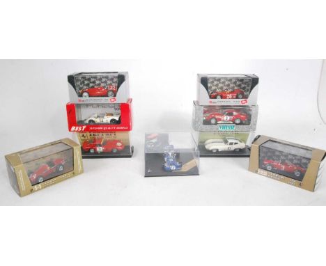 Nine various plastic cased 1/43 scale high speed racing diecasts by Brumm, Model Best, Quartzo, and others, examples to inclu