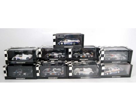 Nine various boxed as issued Minichamps 1/43 scale Le Mans and High Speed racing diecast group, some examples are loose on th