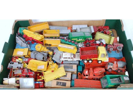 One tray containing a quantity of various playworn and repainted Matchbox Regular Wheels Kingsize and Major Pack issue diecas