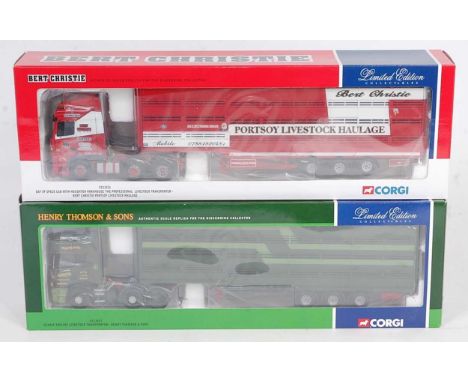 A Corgi Hauliers of Renown 1/50 scale livestock transporter and tractor unit diecast group, two examples, both appear as issu