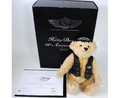 A Steiff Harley Davidson 100 Years of Great Motorcycle Release 100th Anniversary Bear, limited edition example No. 3505/5000 