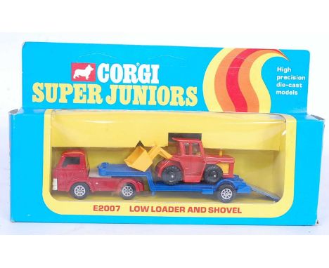 Corgi Juniors E2007, Low Loader and Shovel, appears as issued in the original window box (M-BNM)