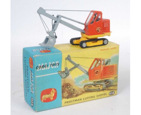 A Corgi Toys No. 1128 Priestman Luffing Shovel comprising of orange and yellow body with black tracks, housed in the original