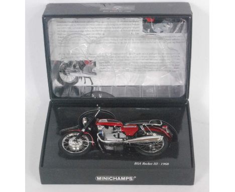 A Minichamps model No. 122 130100 Classic Bike series No. 72 1/12 scale model of a BSA Rocket 3 1968 motorcycle housed in the