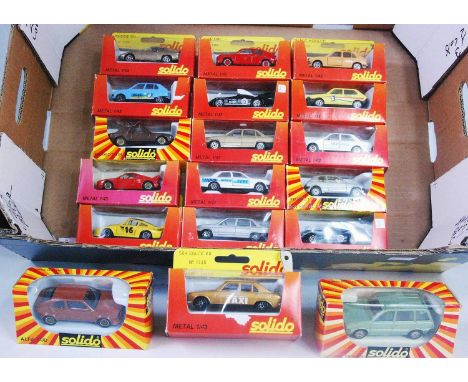 18 various window boxed Solido mixed racing and saloon vehicles, all 1/43 scale, examples to include a Renault 205, a 504 Cou