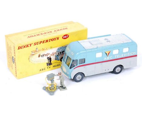 A Dinky Toys No. 987 ABC TV mobile control room comprising of light blue and grey body with silver roof and red flash, fitted