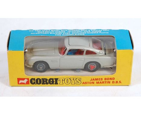 A Corgi Toys No. 270 James Bond Aston Martin DB5 comprising of silver body with red interior, with Bond driver figure and Ban