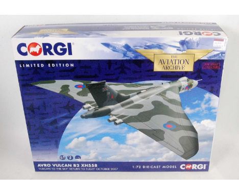 A Corgi Aviation Archive No. AA27201, limited edition 1/72 scale model of an Avro Vulcan B2 XH558 aircraft (Vulcan to the Sky