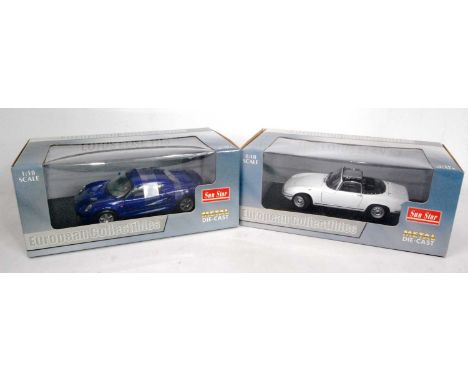 A Sunstar 1/18 scale Lotus racing car and saloon diecast group to include Ref. No. 1031 Lotus Elise 111S finished in blue, to