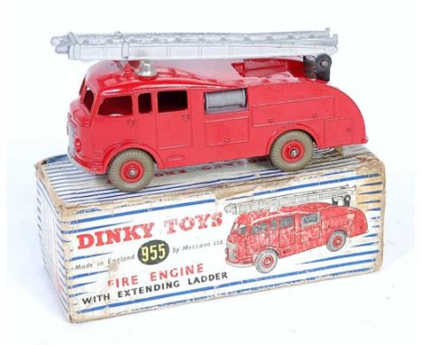 A Dinky Toys No. 955 fire engine with extending ladder, comprising red body with silver ladder and red hubs, housed in the or