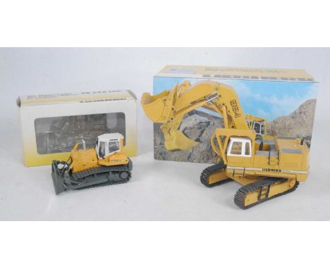 A Liebherr, Brami and Conrad 1/50 scale earth moving construction diecast group to include a Liebherr PR 734 LGP crawler trac