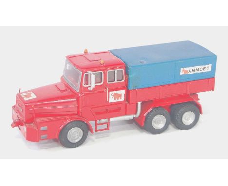 A white metal and diecast possibly kit built model of a Mammoet Faun ten wheel hauling tractor unit comprising of red body wi