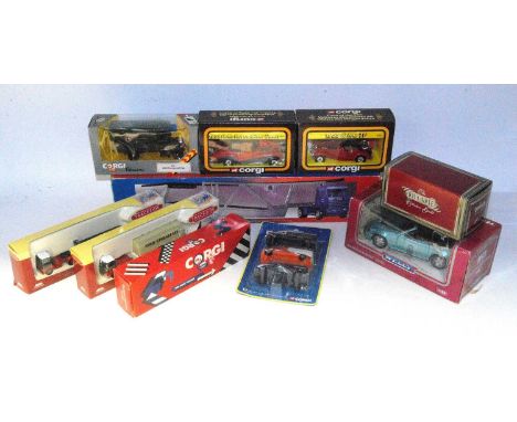 One box containing a quantity of mixed modern and vintage released boxed and carded diecast to include a Corgi Carriers three