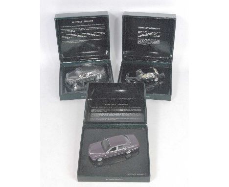 A Minichamps 1/43 scale Bentley Arnage saloon diecast group, three examples to include one finished in black, violet and also