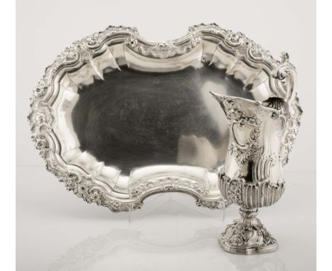 Basin and pitcher with open handle, D. José I, King of Portugal (1750-1777), 833/1000 silver, decoration en relief "Flowers a