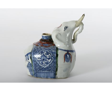A Kendi "Elephant", Chinese export porcelain to the Islamic world, blue, red and green decoration "Flowers", Wanli period (15