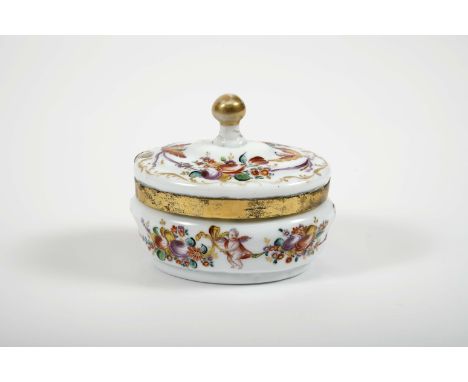 An oval compote dish, neoclassical, painted opaline glass probably from the Real Fábrica de Cristales de La Granja, polychrom