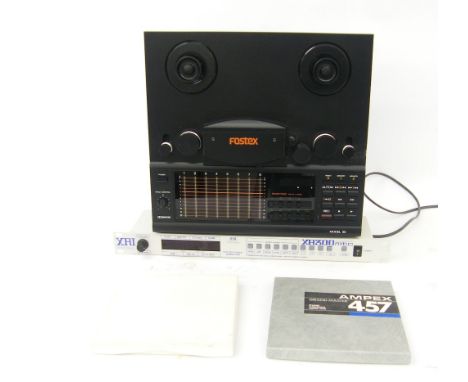 Fostex Model 80 eight channel reel-to-reel tape recorder; together with an XRI Systems XR300MTC midi unit, boxed, also an ass