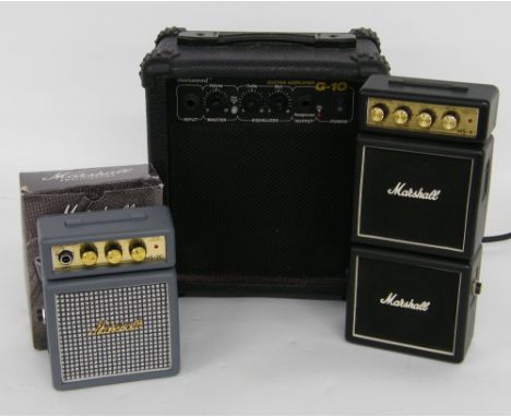 Burswood G10 guitar amplifier (for spares); together with a Marshall MS-4 mini stack amplifier and a Marshall MS-2C micro amp