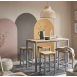 (P). RRP £200. Nina Dining Nest 4 Stools Grey. Table: (L120x W65x H90cm). Stool: (W35x D35x H60cm).
