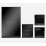 (2A) RRP £280. Miami 4 Piece Bedroom Package Grey Oak/Black. Bedside Table (H46.5x W45x D35.3cm). D