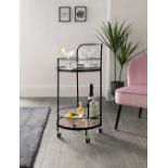 (2B) 4x Items. 1x Drinks Trolley Black RRP £30. 1x Metal Plant Stand Black RRP £25. 1x Pink 2 Tier