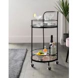 (2B) Lot RRP £100. 4x Items. 1x Drinks Trolley Black RRP £30. 2x Side Table RRP £25 Each (1x Marble