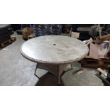 (R3) Florence Rattan 6 Seater Dining Table With Marble Effect Glass Table Top. (H72x Dia 140cm).