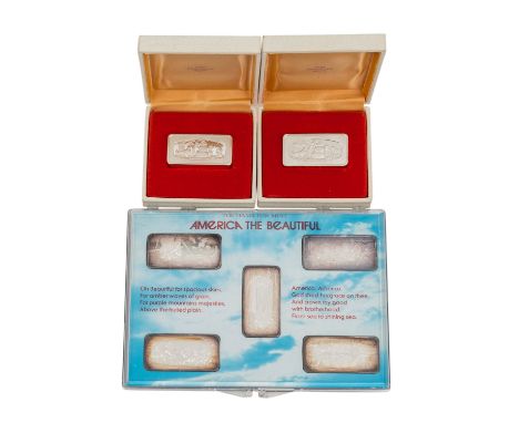   SILBERBARREN - 5 x 1 Unze Barren im Blister  Edition The Hamilton Mint AMERICA THE BEAUTIFUL , dazu 2 x Franklin Mint Sterl