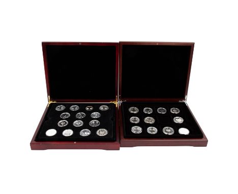   BRD - 2 Holzschatullen mit 41 x 10 Euro revers teilvergoldet,  je ca. 18 g Sterlingsilber, sprich ca. 16,65 g fein/Stück. D