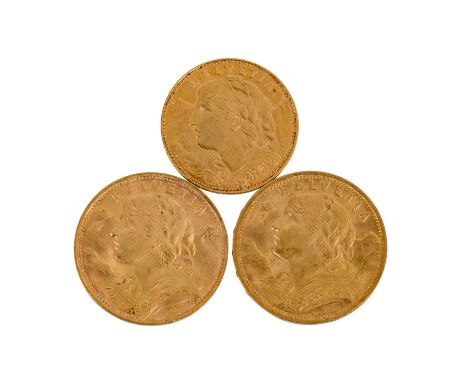  Schweiz in Gold -  Schweiz - 20 Franken 1910/B /1935/LB, Vreneli, vz-, kleine Kratzer, kleine Randkerben, je 5,8g Gold fein