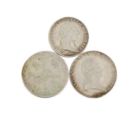   RDR -  1x RDR - 1 Kronentaler 1756, Franz I., s, stark berieben, Grünspan. 1 x RDR - Kronentaler 1794/M, Franz II., ss-, le