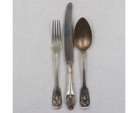 WWII German Army officers mess knife fork &amp; spoon, each with cast eagles to the grips. UK P&amp;P Group 1 (£16+VAT for th