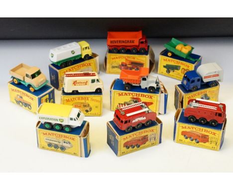 10 Boxed Matchbox Series diecast models to include 16 Scammell Mountainer Snowplough, 49 Unimog, 15 Rescue Truck, 63 Fire Fig