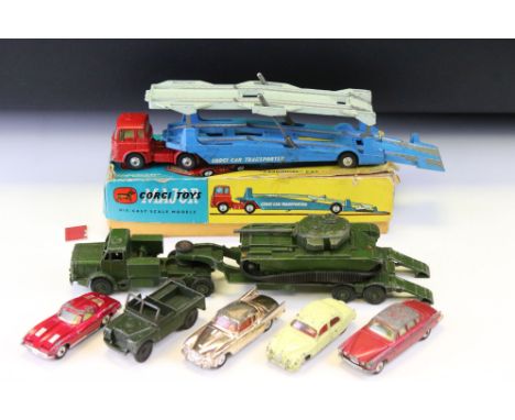 Boxed Corgi Major 1105 Carrimore Car Transporter with Bedford Tractor Unit diecast model plus 4 x Corgi, 2 x Dinky and a Lone